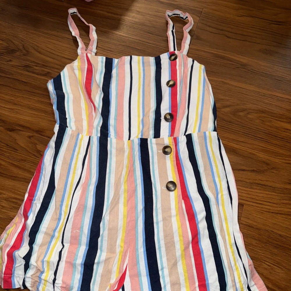 Forever 21 Pink and Blue Striped Jumpsuit
